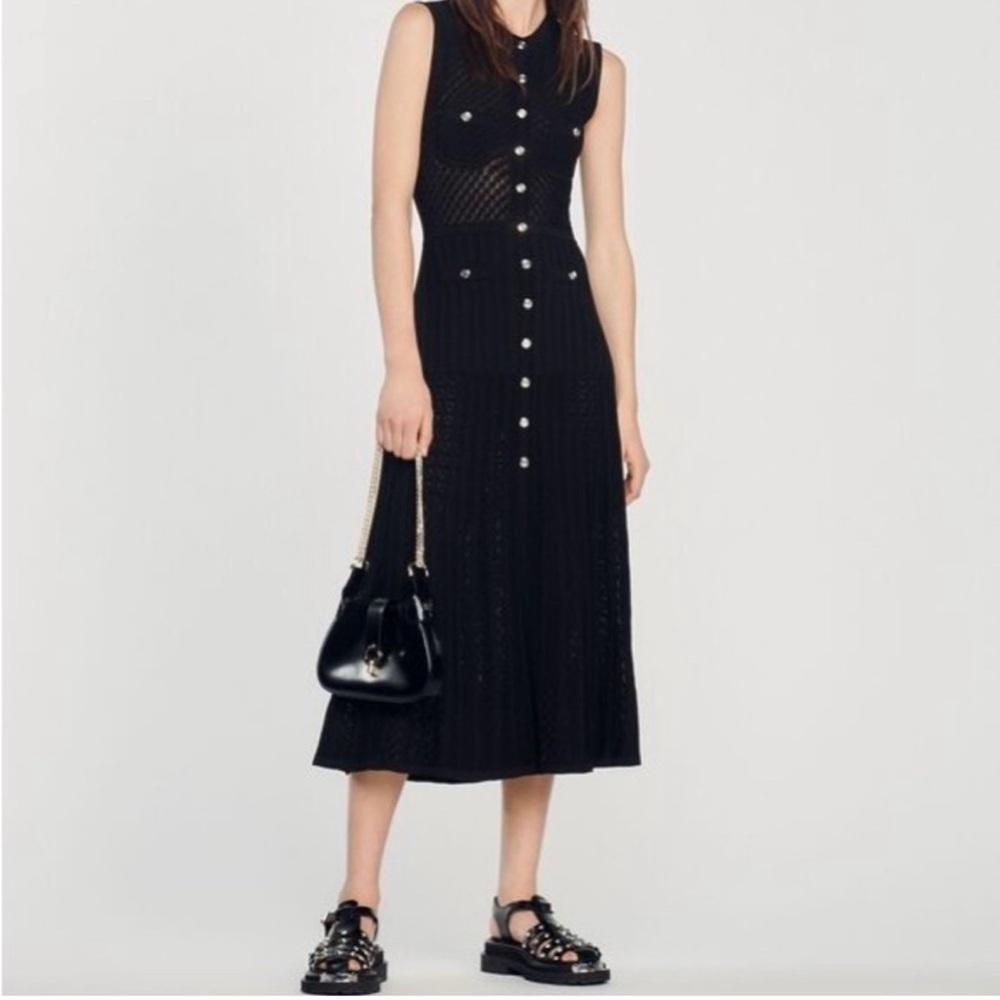 Sandro Paris Long Knit Dress Black